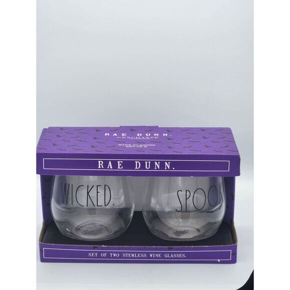 RAE DUNN Halloween Clear Stemless Wine Glasses WICKED and SPOOKY - Picture 5 of 5